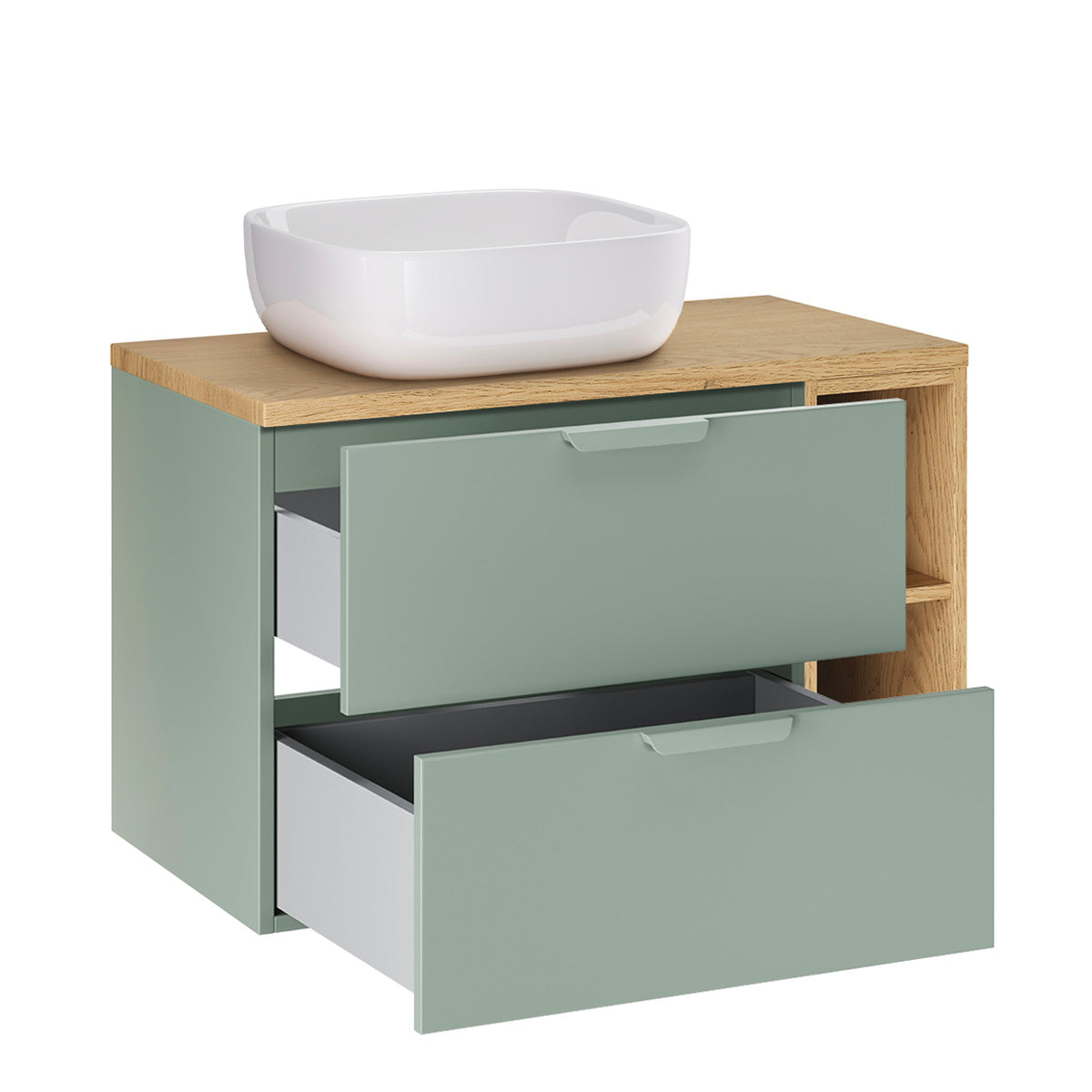 Meuble simple vasque 80cm 2 niches Oria Vert mat - vue 2