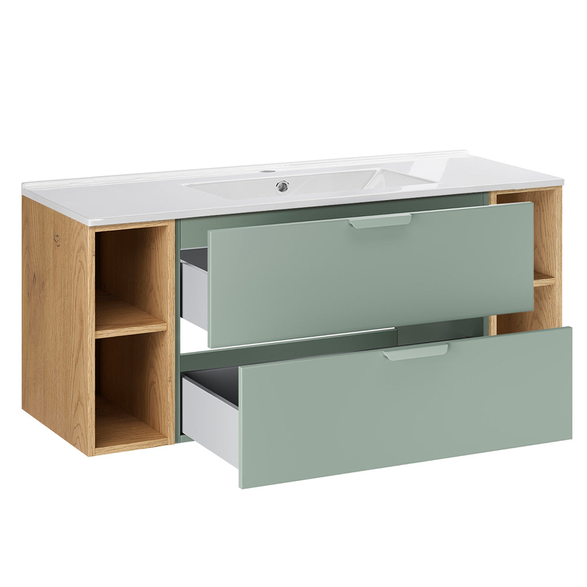 Meuble simple vasque encastrée 120cm 4 niches Oria Vert mat - vue 2