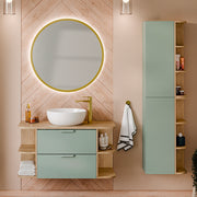 Ensemble meuble simple vasque 100cm niches arrondies et colonne Oria Vert mat