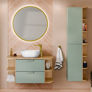 Ensemble meuble simple vasque 100cm niches arrondies et colonne Oria Vert mat