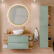 Ensemble meuble simple vasque 120cm niches arrondies et colonne Oria Vert mat