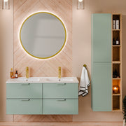 Ensemble meuble double vasque encastrée 120cm et colonne Oria Vert mat
