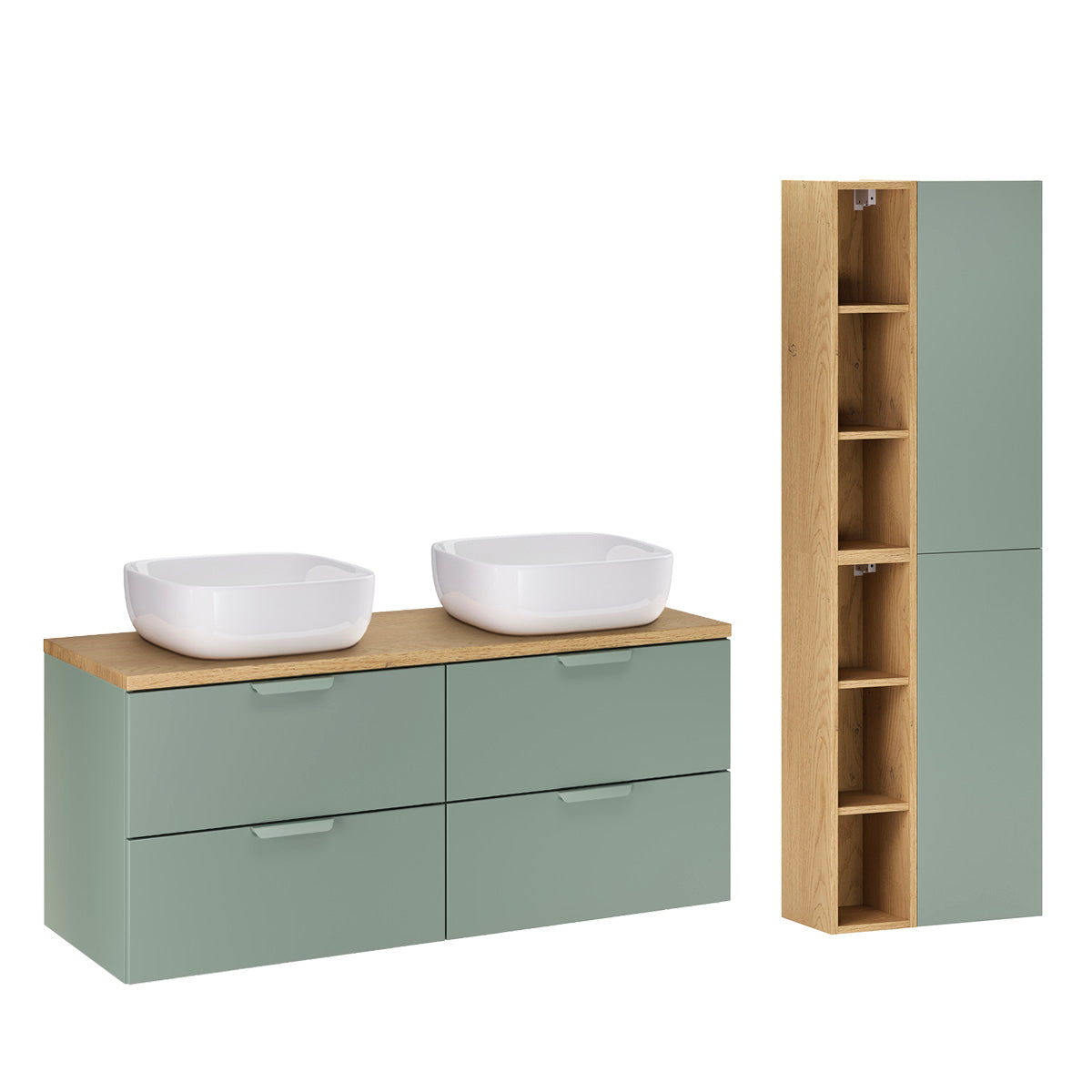 Ensemble meuble double vasque 120cm et colonne Oria Vert mat