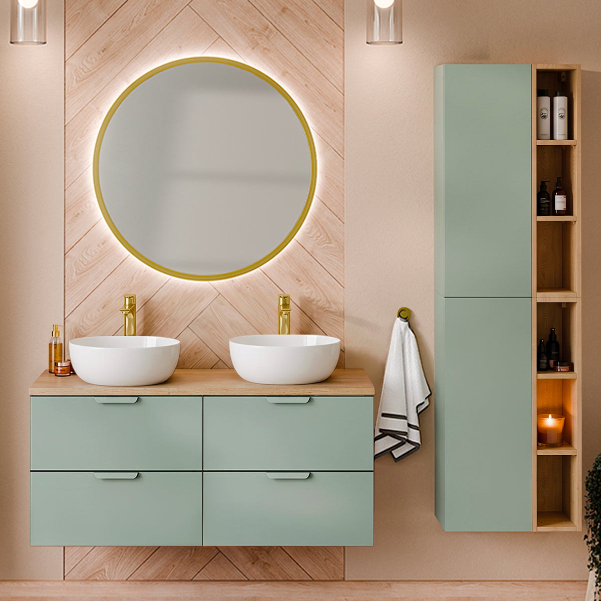 Meuble double vasque 120cm Oria Vert mat