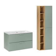 Ensemble meuble simple vasque encastrée 80cm et colonne Oria Vert mat