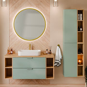 Ensemble meuble simple vasque 120cm 4 niches et colonne Oria Vert mat