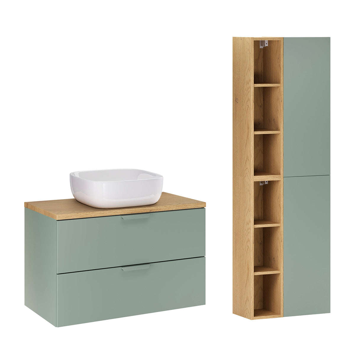 Ensemble meuble simple vasque 80cm et colonne Oria Vert mat