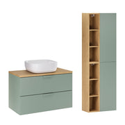 Ensemble meuble simple vasque 80cm et colonne Oria Vert mat
