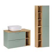 Ensemble meuble simple vasque 80cm 2 niches et colonne Oria Vert mat