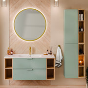 Ensemble meuble simple vasque encastrée 120cm 4 niches et colonne Oria Vert mat