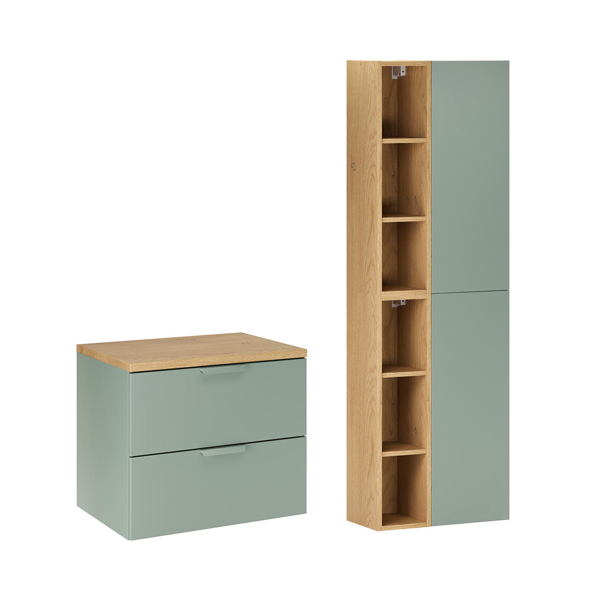 Ensemble meuble sous-vasque 60cm et colonne Oria Vert mat