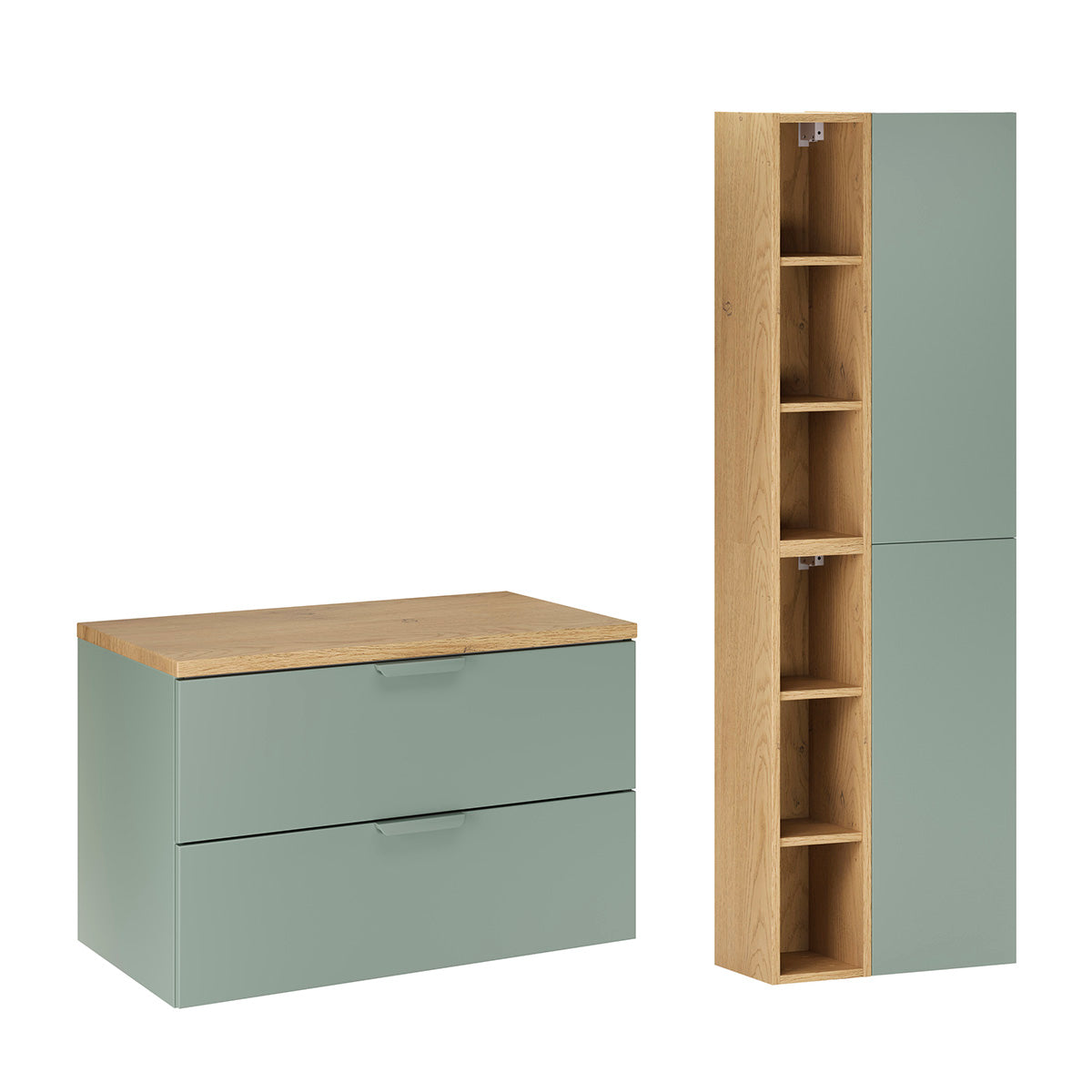 Ensemble meuble sous-vasque 80cm et colonne Oria Vert mat