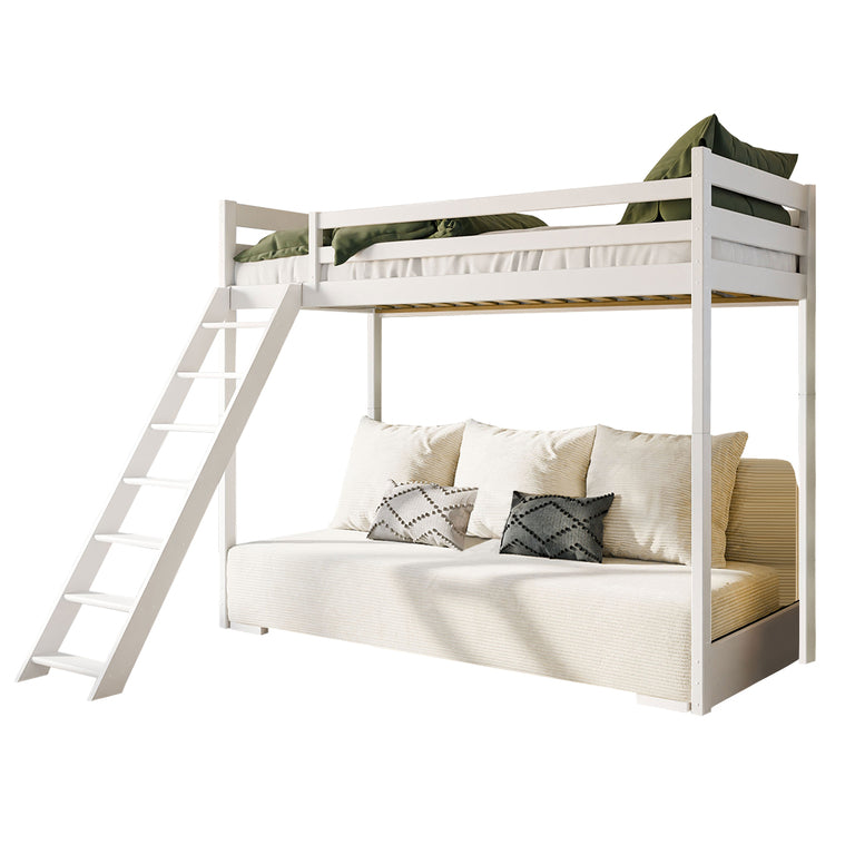 Lit mezzanine 90x200 sommier et canapé inclus Orlane Blanc et blanc cassé - vue 2
