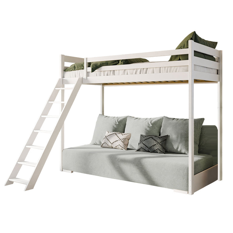 Lit mezzanine 90x200 sommier et canapé inclus Orlane Blanc et gris - vue 2