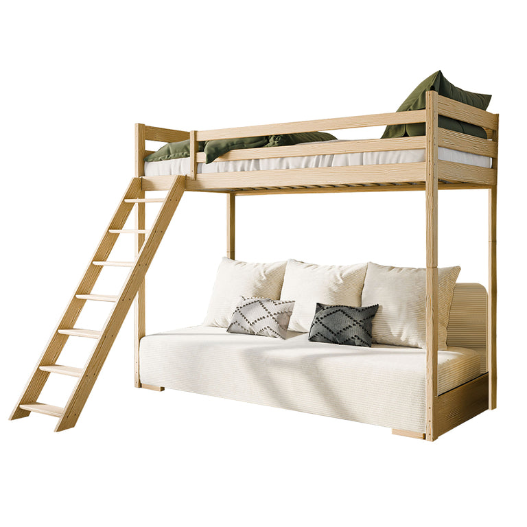 Lit mezzanine 90x200 sommier et canapé inclus Orlane Bois et blanc cassé - vue 2