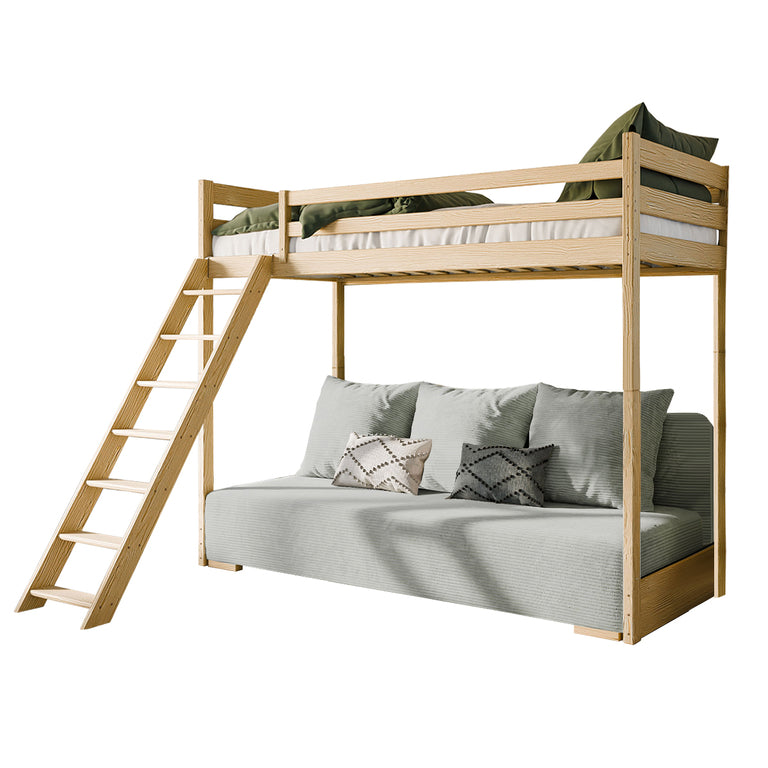 Lit mezzanine 90x200 sommier et canapé inclus Orlane Bois et gris - vue 2