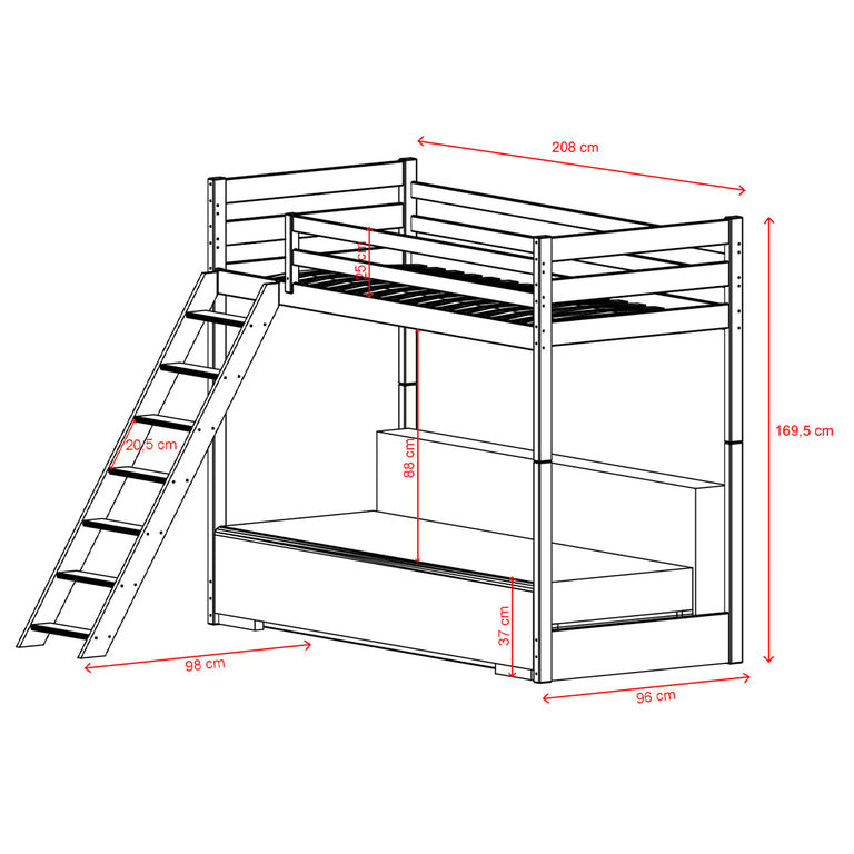 Lit mezzanine 90x200 sommier et canapé inclus Orlane Bois et gris - vue 5