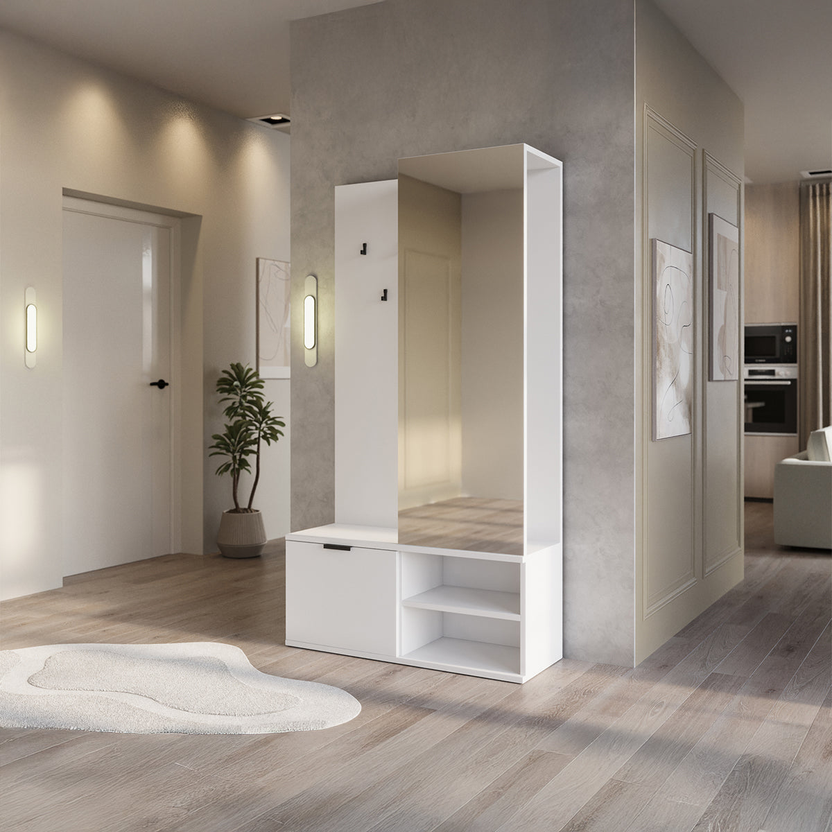 Meuble d'entrée 1 porte Ondine Blanc - vue 8