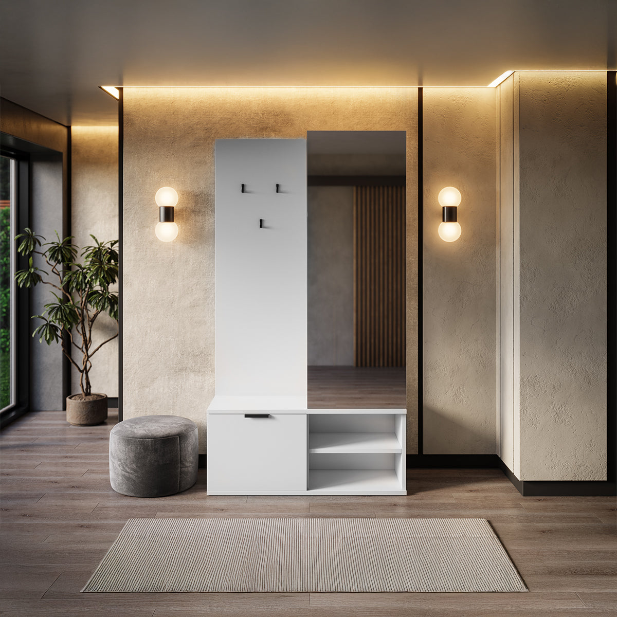 Meuble d'entrée 1 porte Ondine Blanc - vue 3