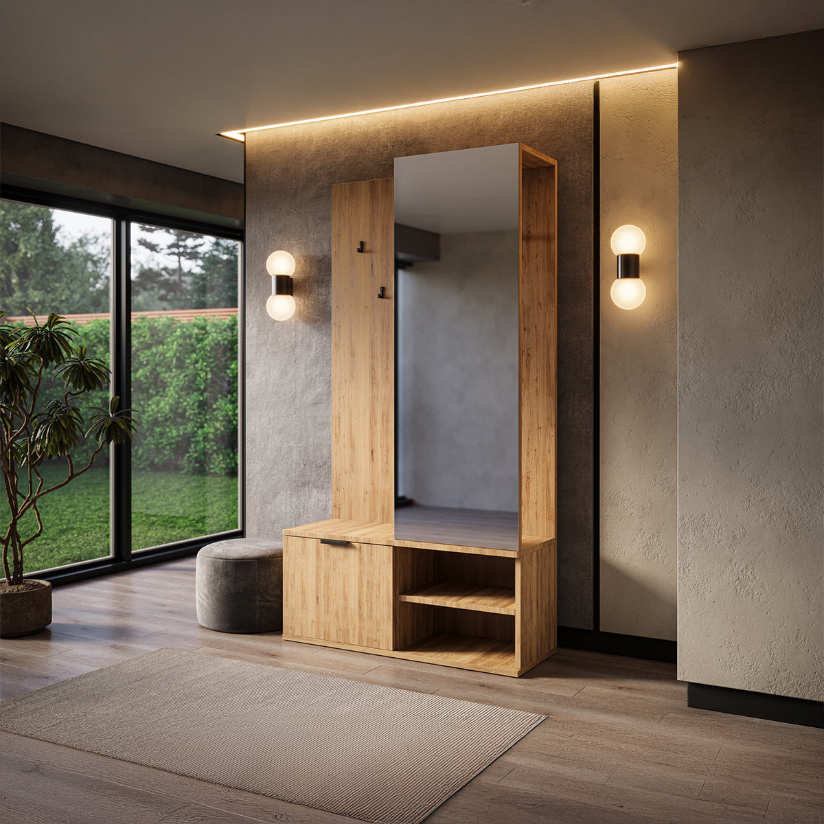 Meuble d'entrée 1 porte Ondine Bois - vue 2