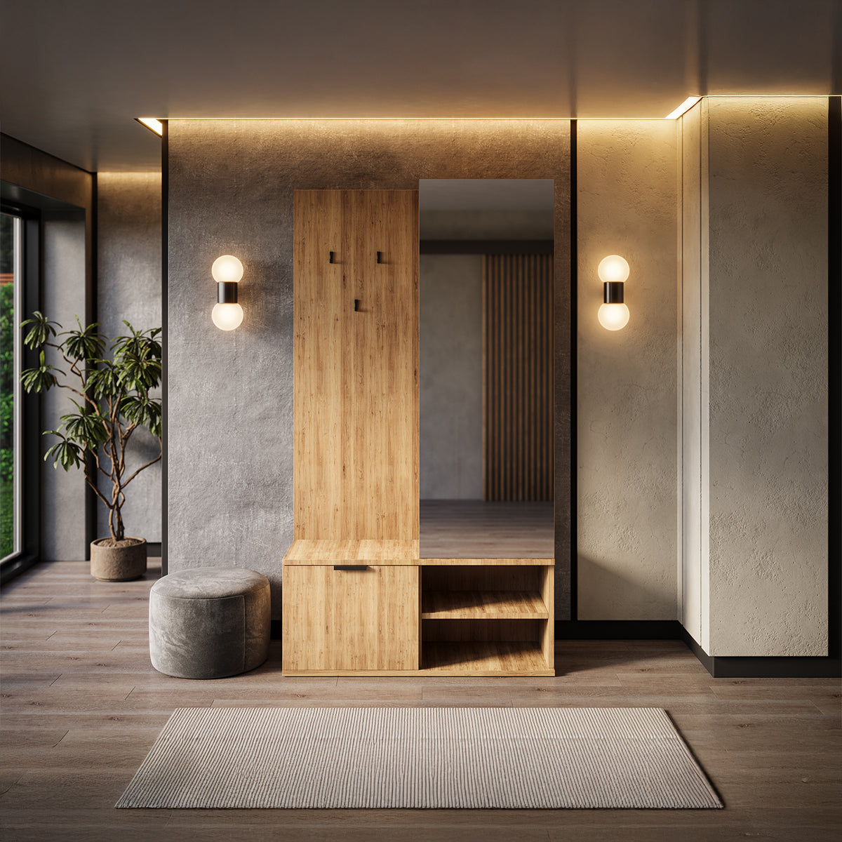 Meuble d'entrée 1 porte Ondine Bois - vue 3
