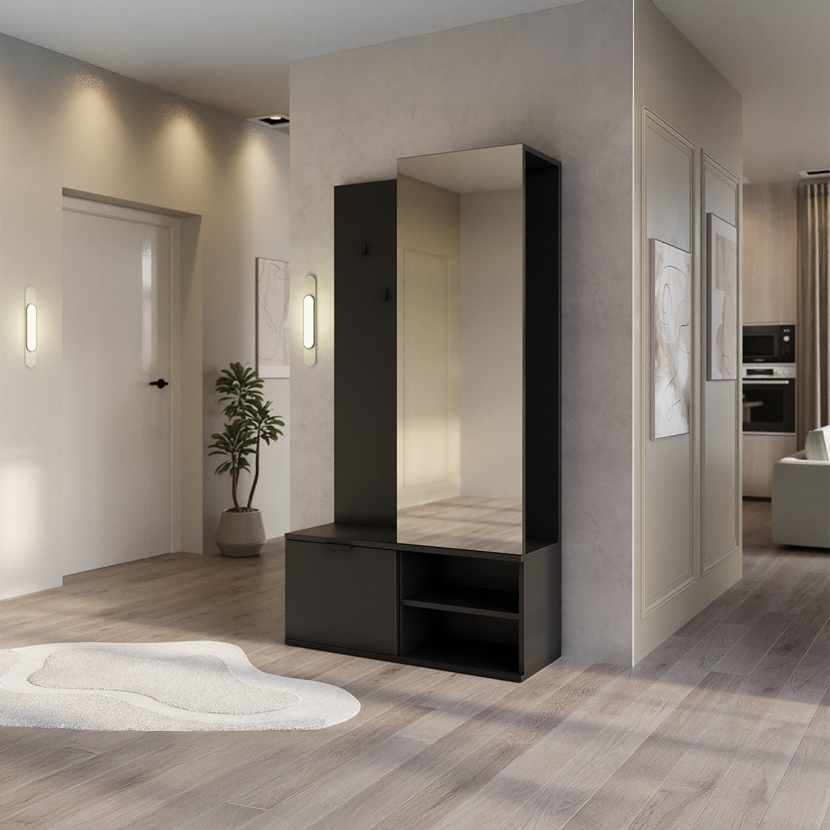 Meuble d'entrée 1 porte Ondine Noir - vue 8