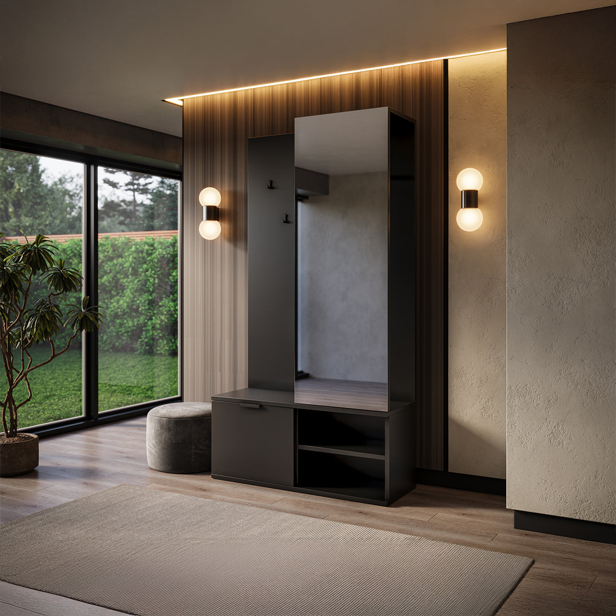 Meuble d'entrée 1 porte Ondine Noir - vue 2