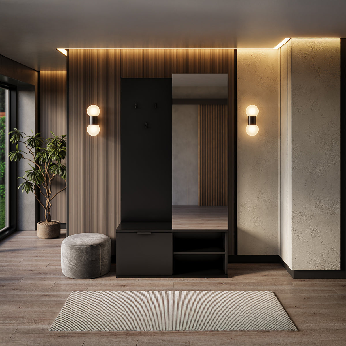 Meuble d'entrée 1 porte Ondine Noir - vue 3