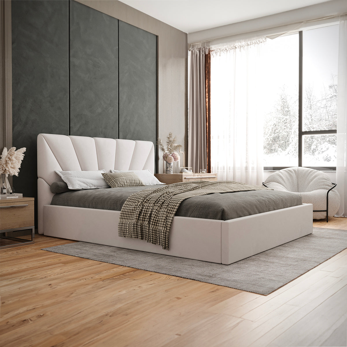 Lit coffre 160x200 sommier inclus Ysee Blanc cassé - vue 4