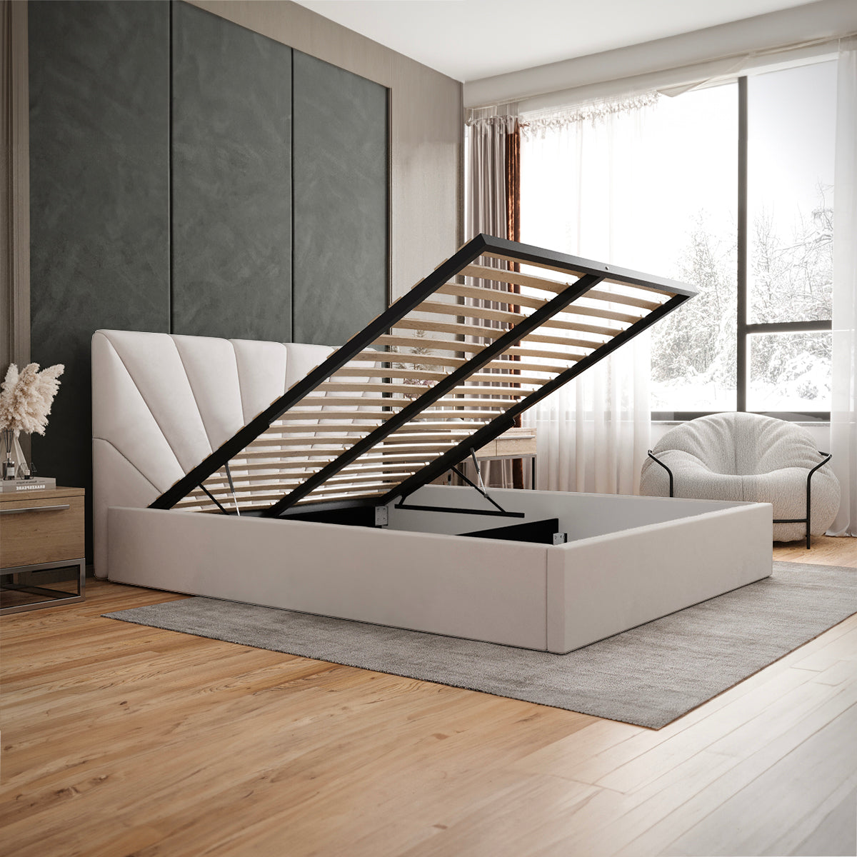 Lit coffre 160x200 sommier inclus Ysee Blanc cassé - vue 3