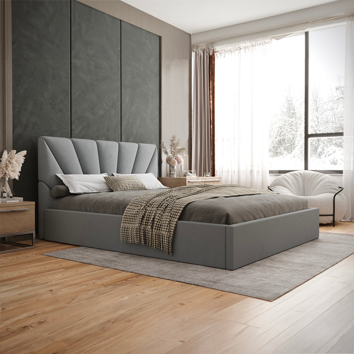 Lit coffre 160x200 sommier inclus Ysee Gris - vue 4