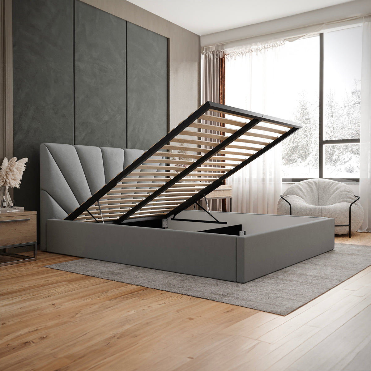 Lit coffre 160x200 sommier inclus Ysee Gris - vue 3