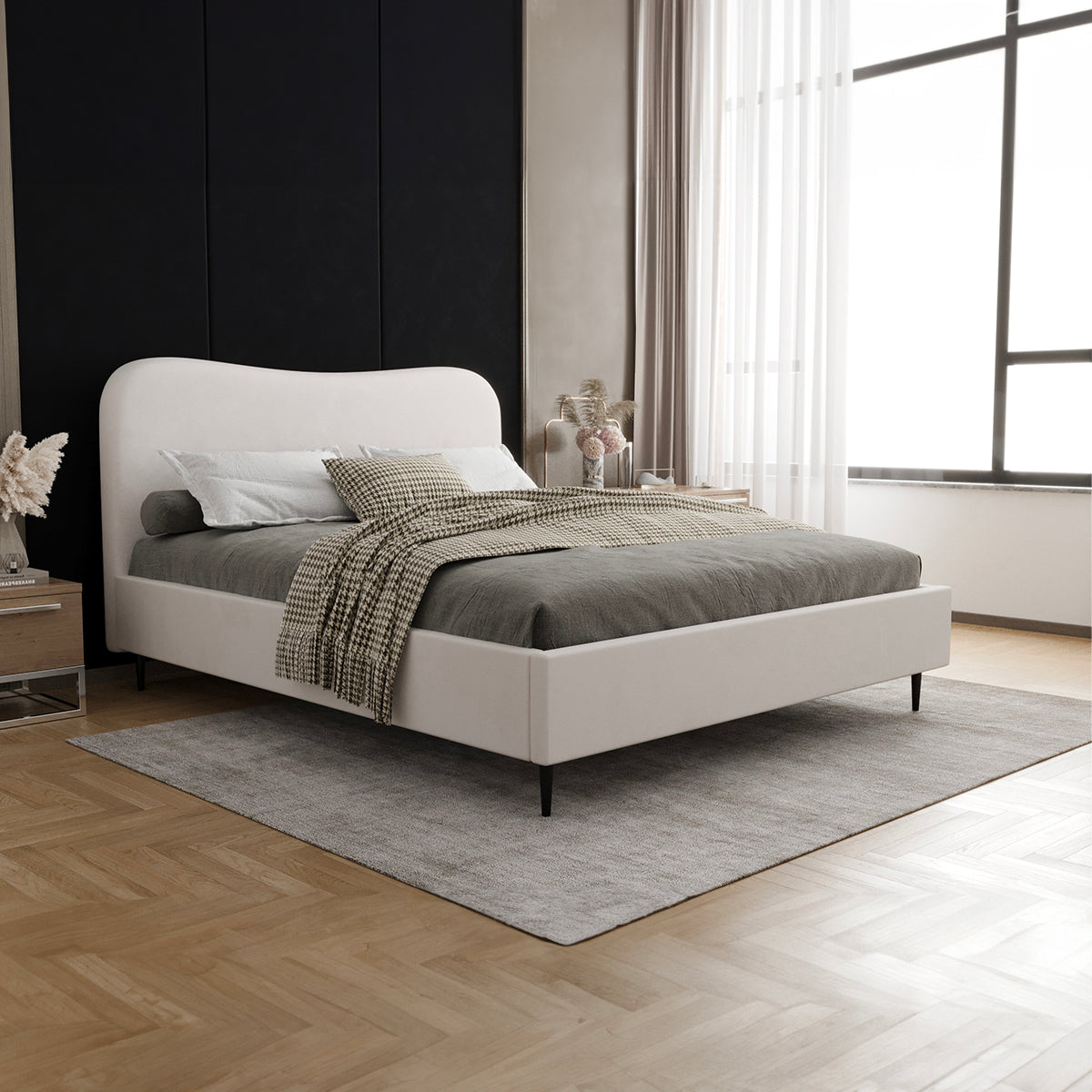 Lit coffre 160x200 sommier inclus Gemma Blanc cassé - vue 4