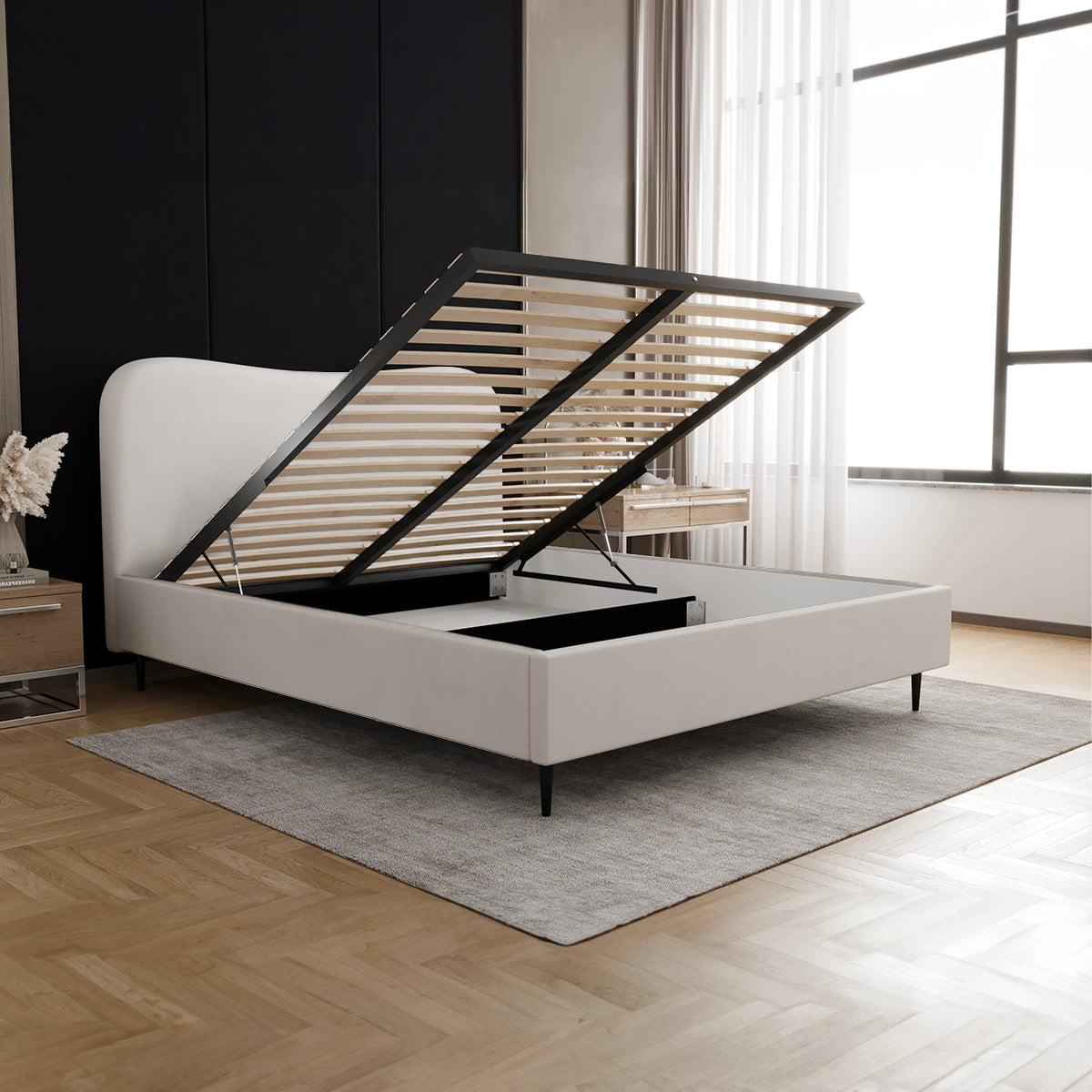 Lit coffre 160x200 sommier inclus Gemma Blanc cassé - vue 3