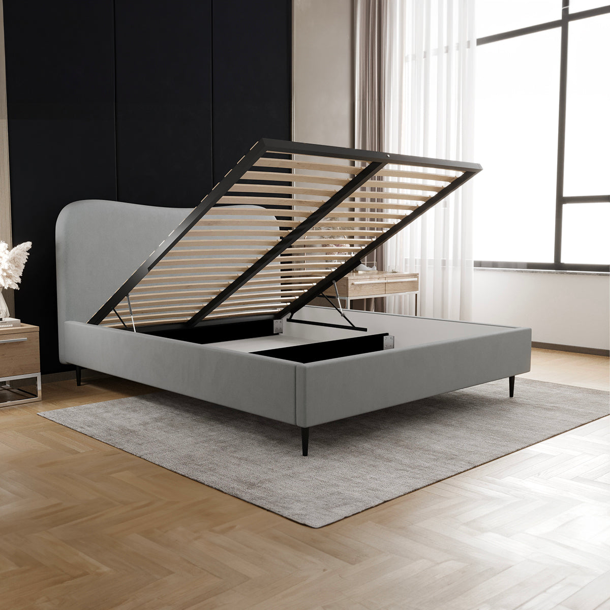 Lit coffre 160x200 sommier inclus Gemma Gris - vue 3