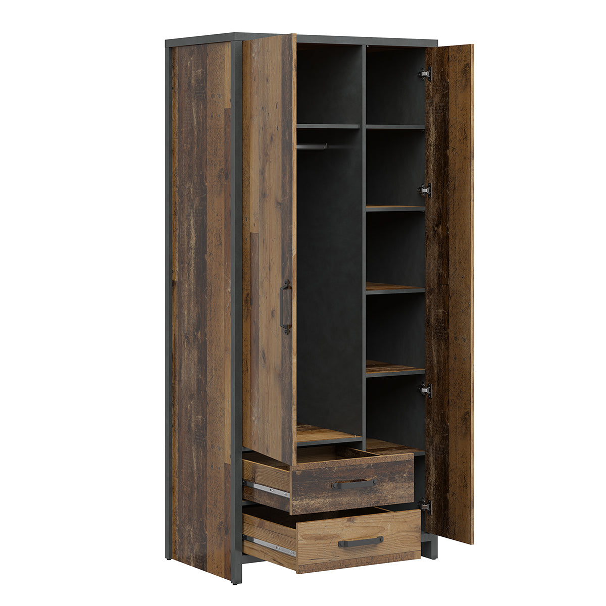 Armoire 2 portes 2 tiroirs Paul Bois et Gris anthracite - vue 2