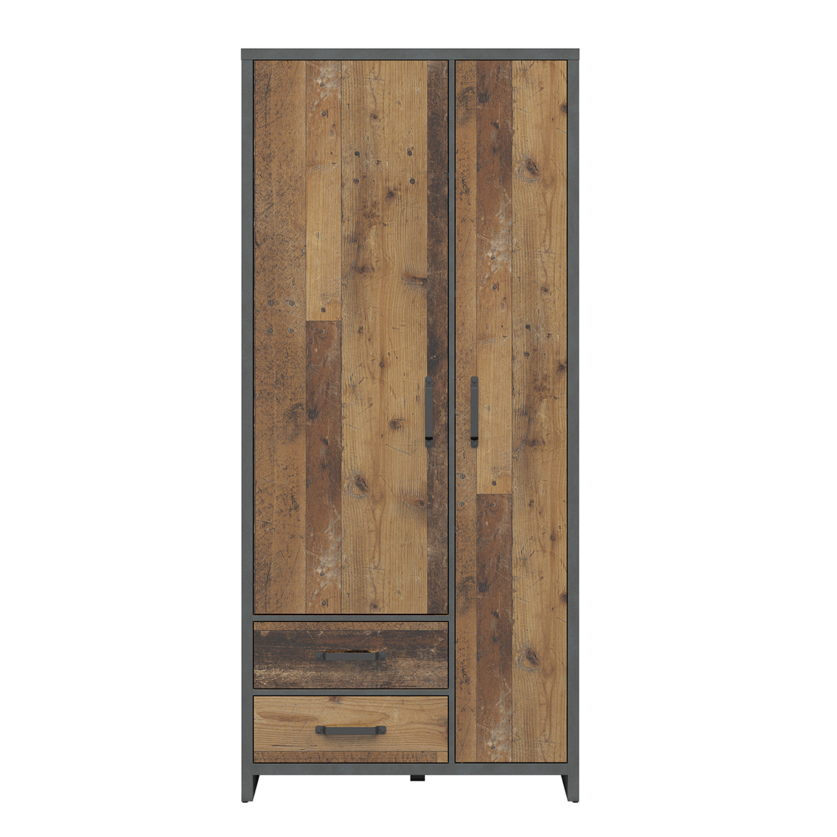 Armoire 2 portes 2 tiroirs Paul Bois et Gris anthracite - vue 3