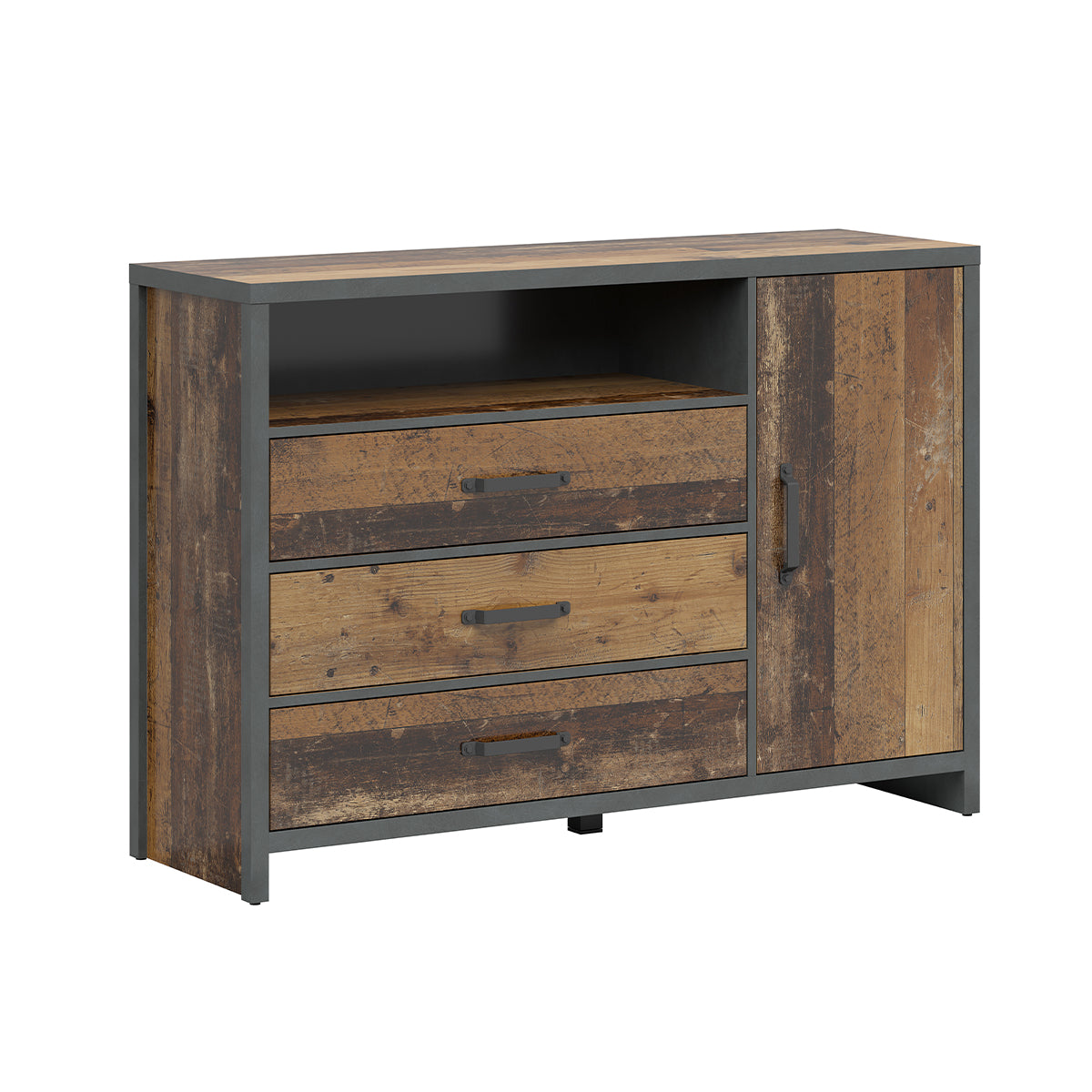 Buffet 1 porte 3 tiroirs Paul Bois et Gris anthracite