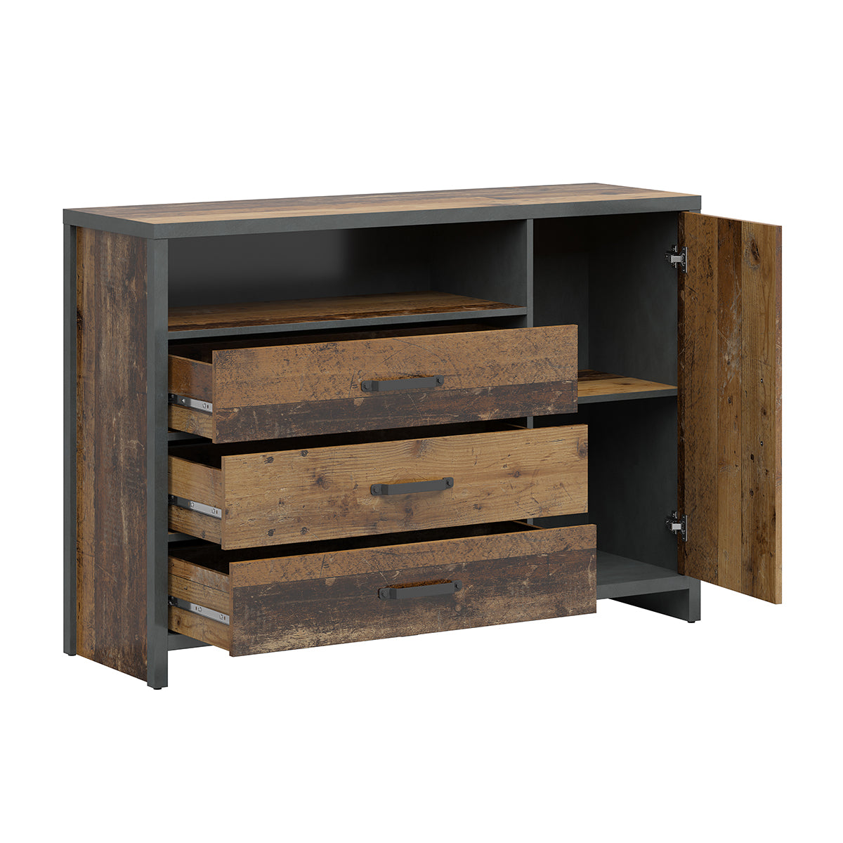 Buffet 1 porte 3 tiroirs Paul Bois et Gris anthracite - vue 2