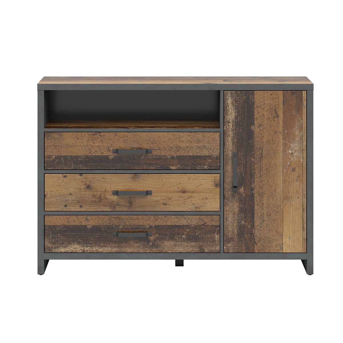 Buffet 1 porte 3 tiroirs Paul Bois et Gris anthracite - vue 3