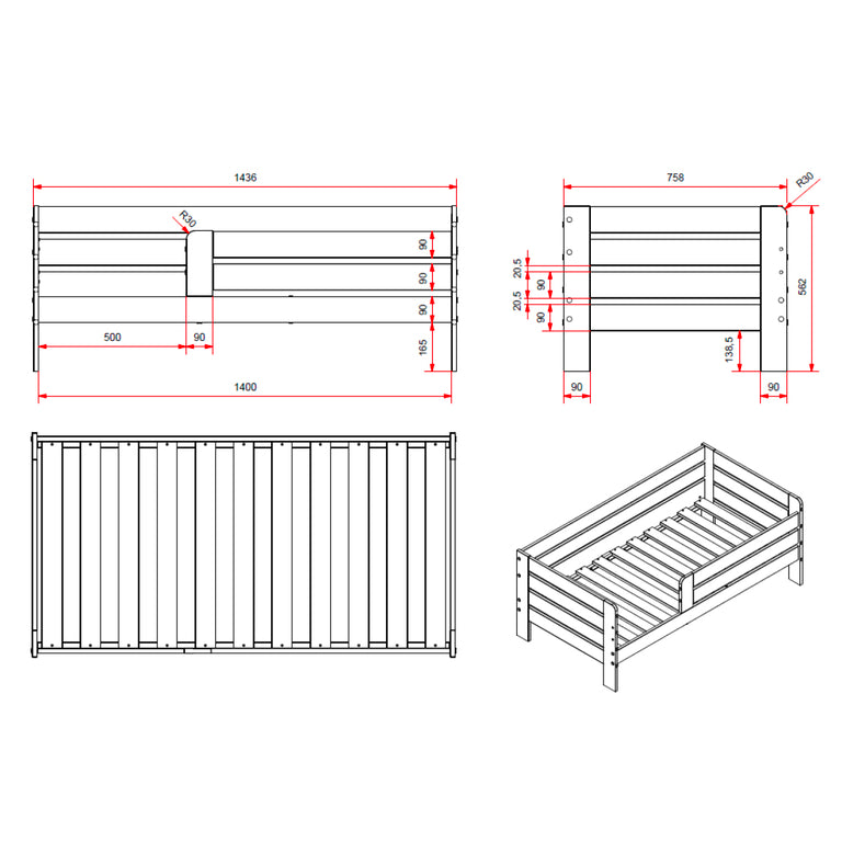 Lit 70x140 sommier inclus Vipack Ted - Gris - vue 4