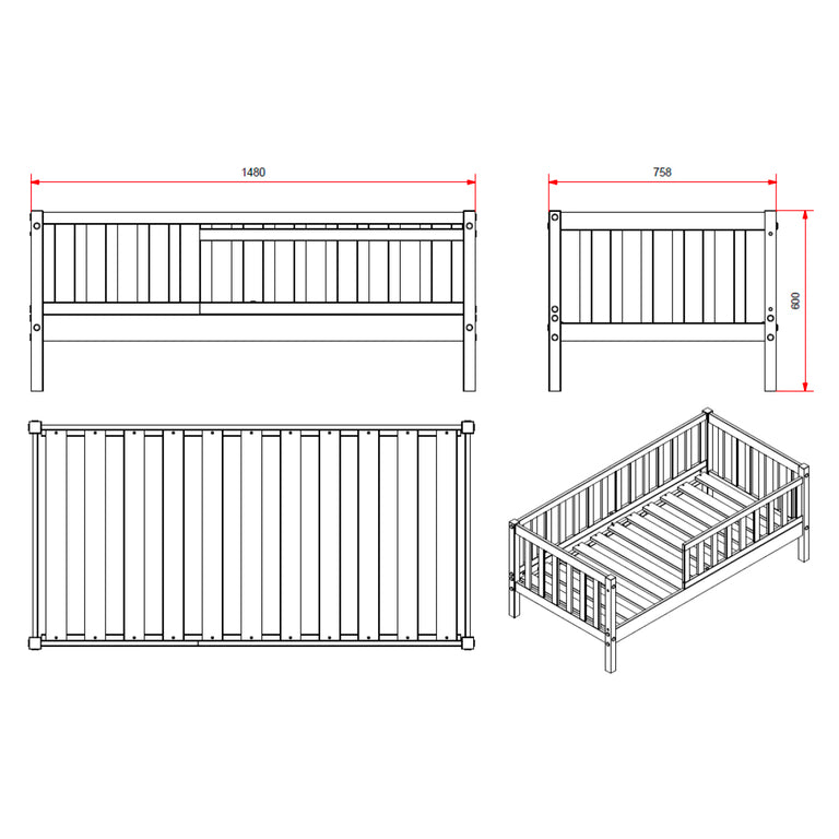 Lit 70x140 sommier et tiroir inclus Vipack Tod - Blanc - vue 5