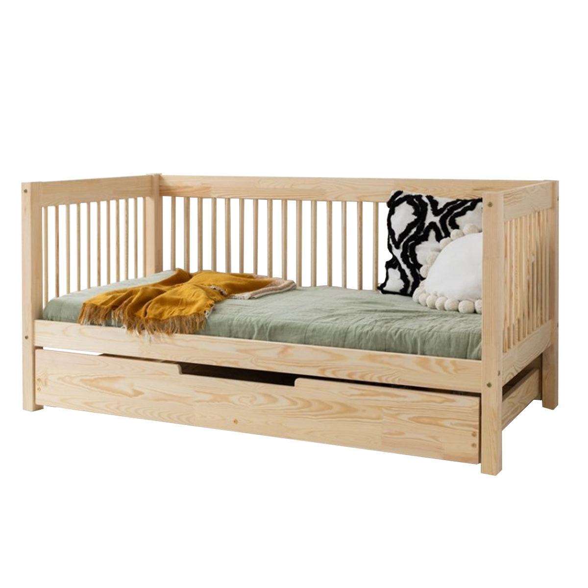 Lit banquette 70x140 sommier et tiroir inclus Perrine Bois - vue 2