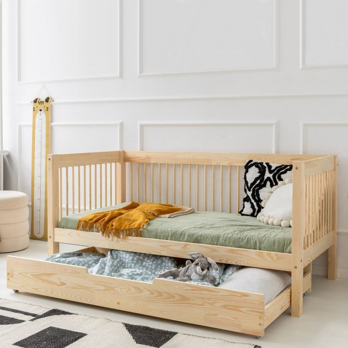 Lit banquette 70x140 sommier et tiroir inclus Perrine Bois - vue 3