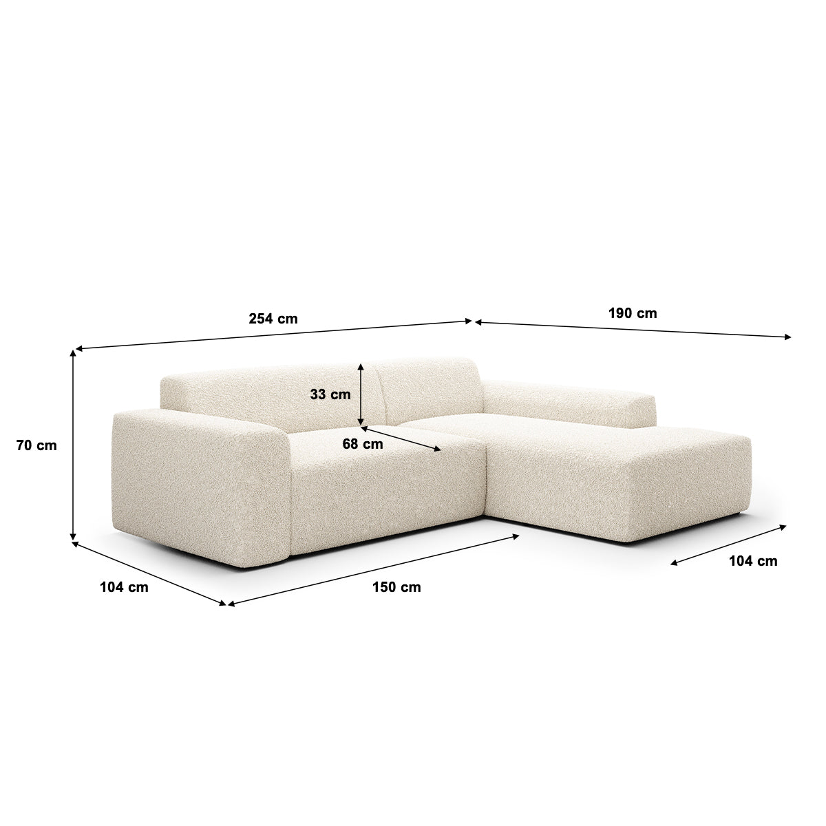 Canapé d'angle droit 3 places coffre Torino Beige - vue 3