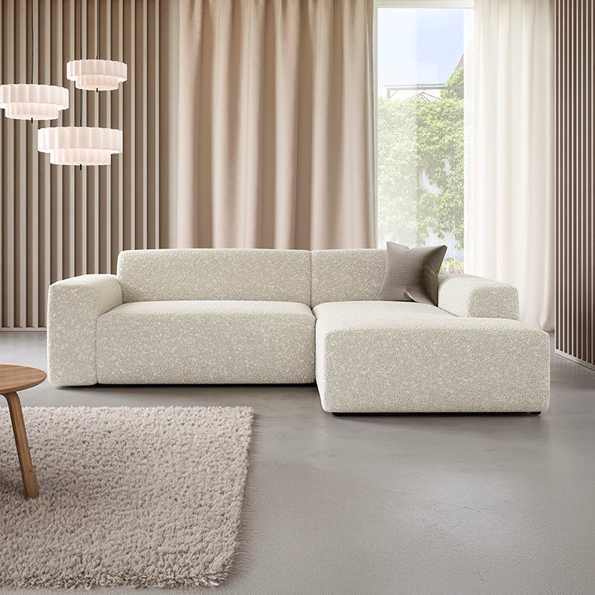 Canapé d'angle droit 3 places coffre Torino Beige - vue 4