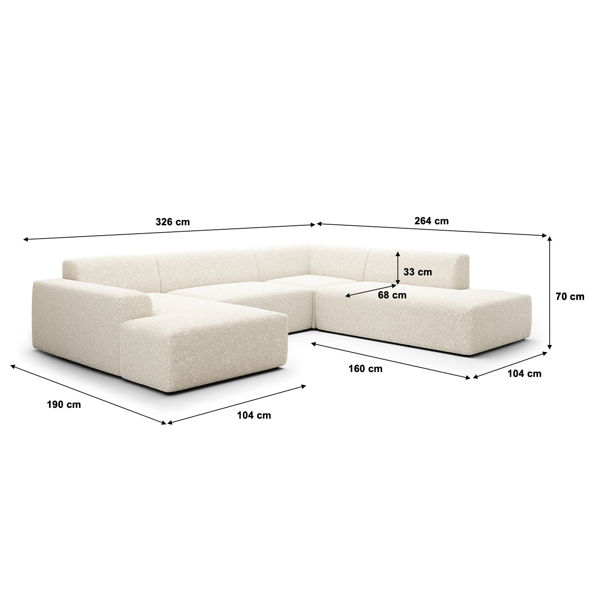 Canapé U 5 places angle droit Torino Beige - vue 4