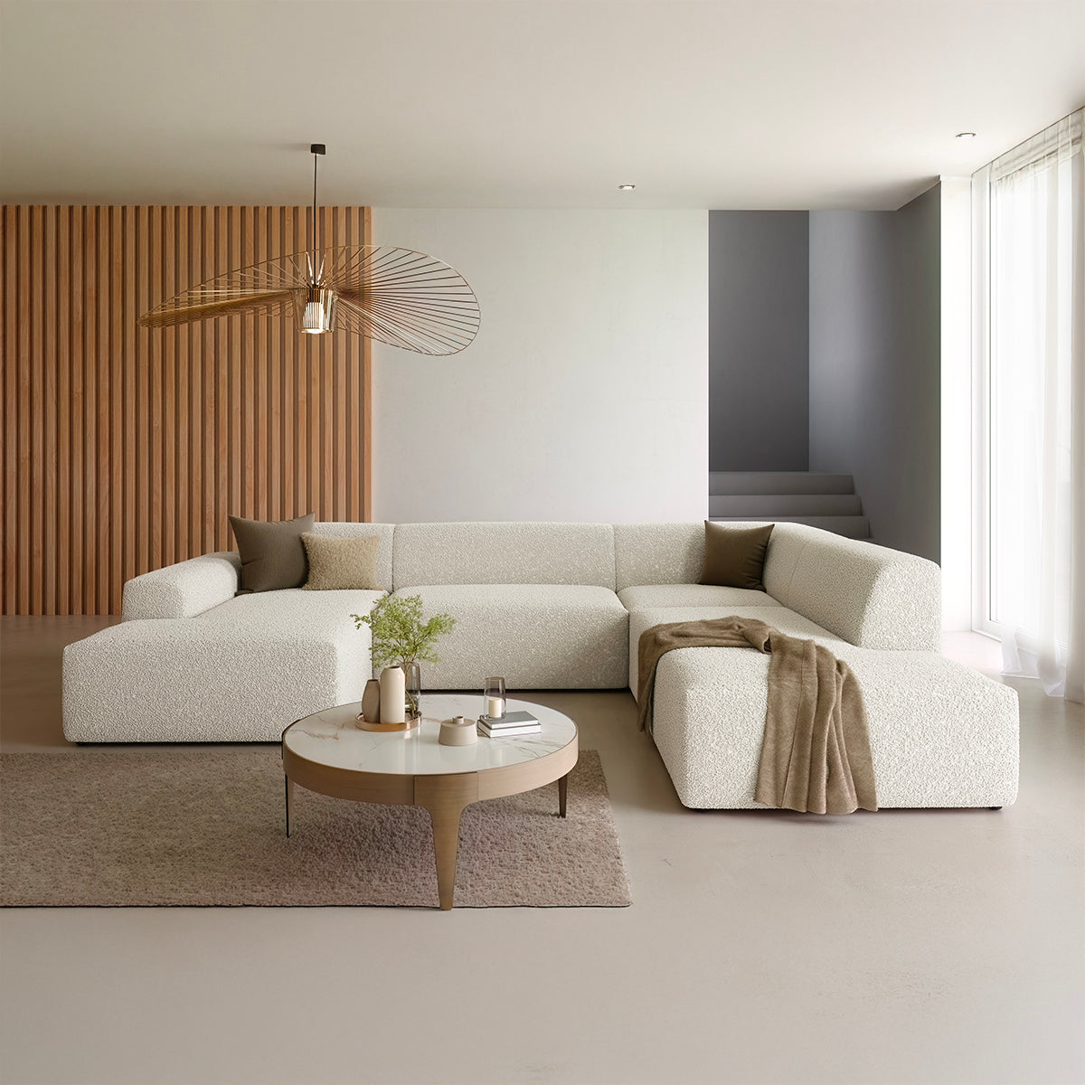 Canapé U 5 places angle droit Torino Beige - vue 5