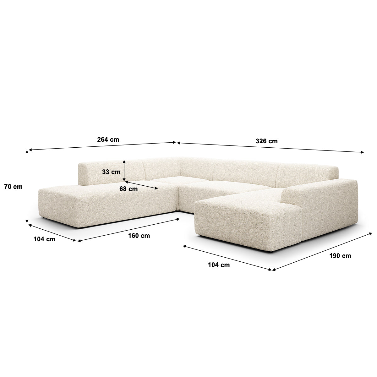 Canapé U 5 places angle gauche Torino Beige - vue 4
