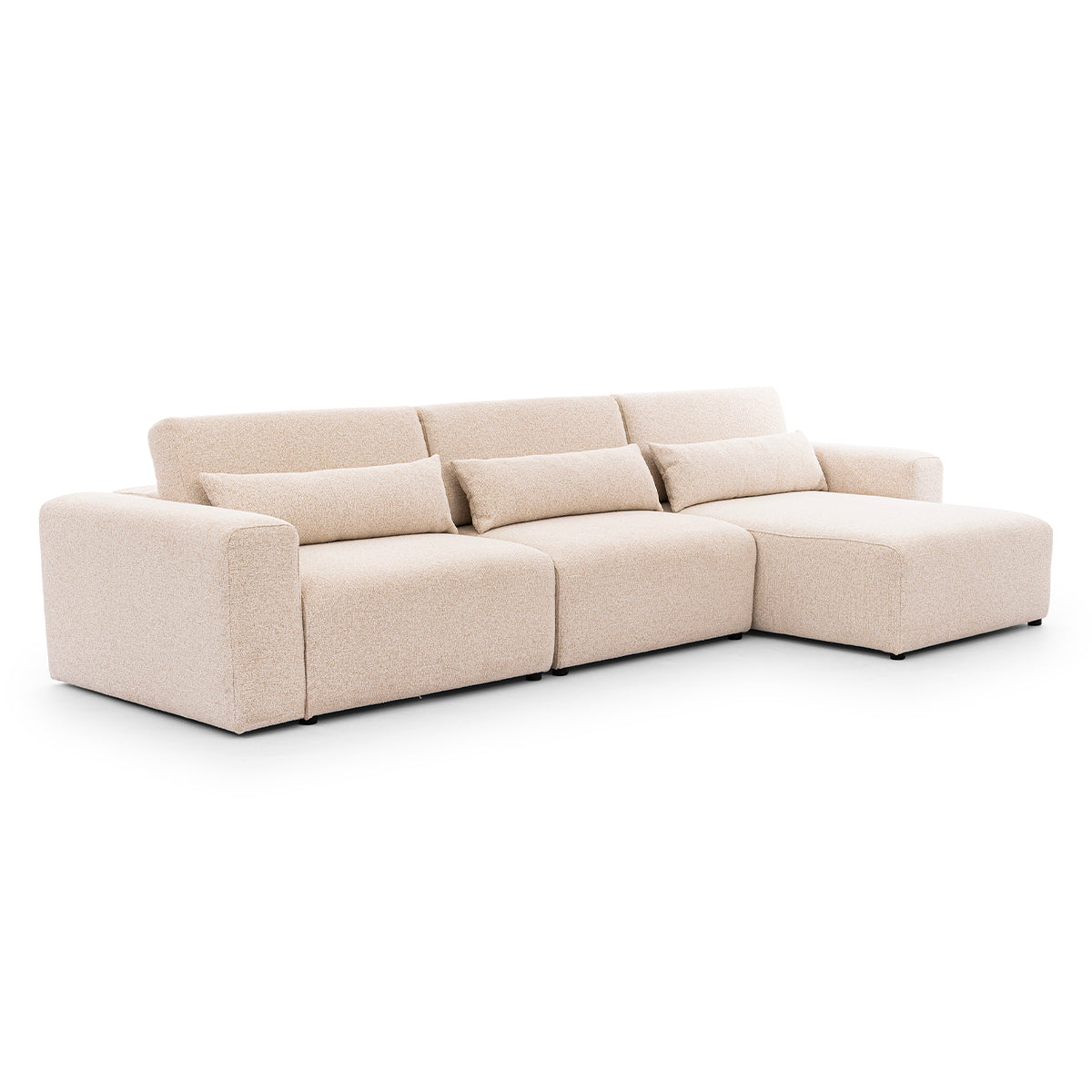 Canapé d'angle droit 3 places modulable têtières relevables Velano Beige